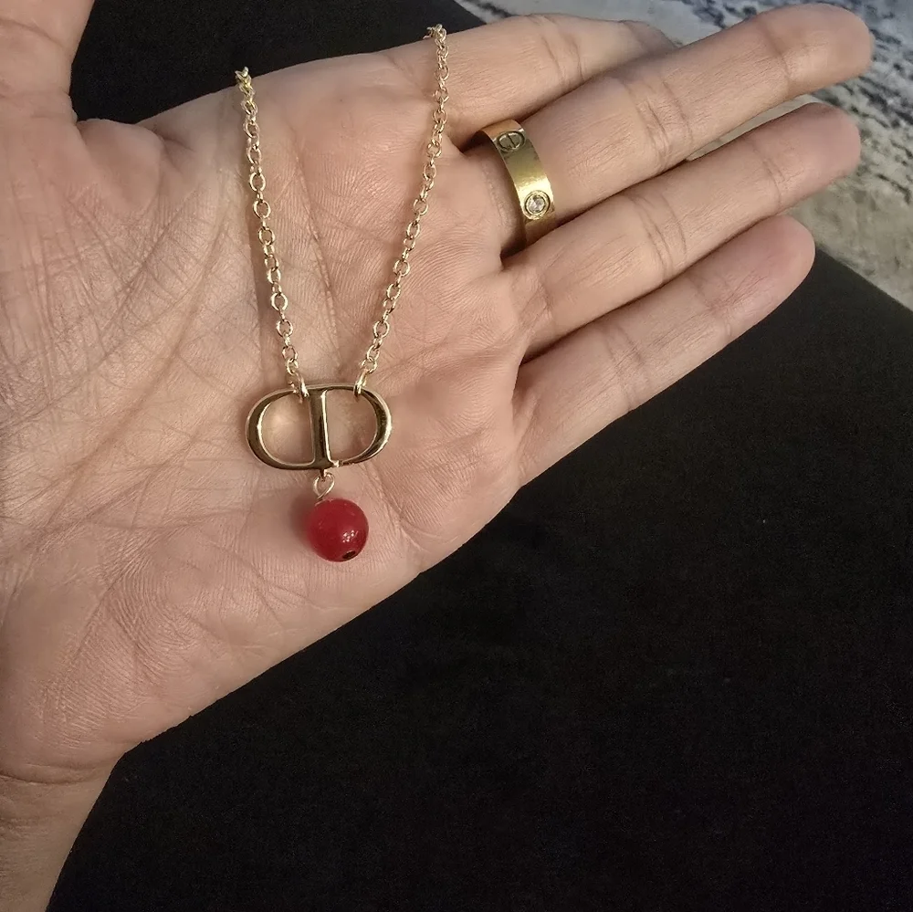 18kgp Dior Gold Necklace with Red Pendant